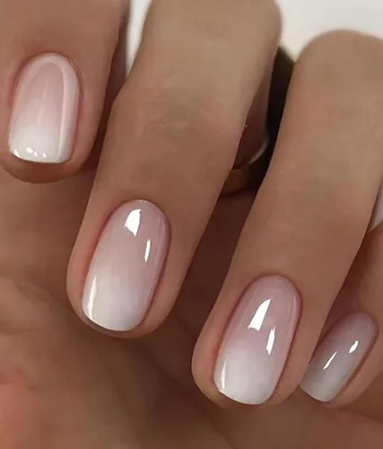 Miniatura 17 de Uñas postizas a presión de otoño con diseño de hoja de arce cortas y cuadradas en estilo francés con degradado - Lindas uñas acrílicas brillantes