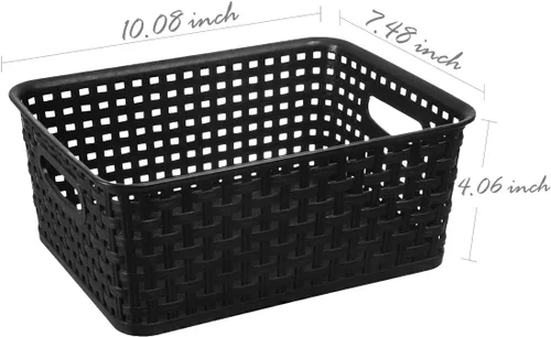 Miniatura 2 de Cestas de almacenamiento tejidas de plástico negro, paquete de 6 cestas de tejido organizador para cocina, oficina, baño