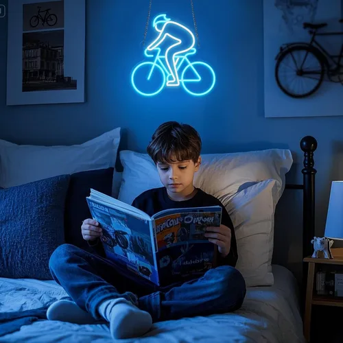 Miniatura 4 de CoolGift Mart Letrero de neón para bicicleta, decoración de pared definitiva para entusiastas del deporte, luz LED regulable para dormitorio, sala