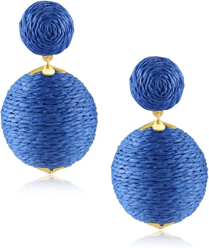 Pendientes de rafia llamativos para mujeres y niñas, hechos a mano, farol de rafia, aretes colgantes de ratán, regalos de joyería de verano bohemios