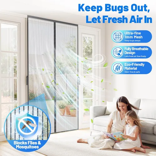 Miniatura 2 de Malla magnética resistente para puerta – Pantalla de puerta sin manos con autosellado con 50 imanes, apta para mascotas y niños, pantallas de malla