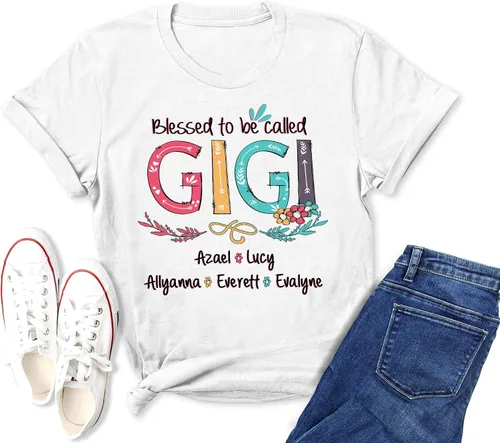 Miniatura 5 de Blessed to be Called Gigi Flower Art - Camiseta Blessed Called Gigi para mujer, linda camiseta Gigi para mujer, camisa personalizada Blessed Gigi