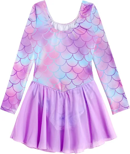 Miniatura 125 de EQSJIU Leotardo de baile de manga larga para niñas, vestido de ballet brillante con copo de nieve, tutú con falda tutú para niñas