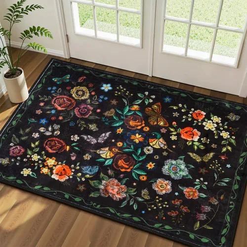 Miniatura 52 de Rugflix Alfombras de área de 8 x 10 pies para sala de estar, alfombra grande lavable, resistente a las manchas, pelo bajo, alfombra oscura moderna