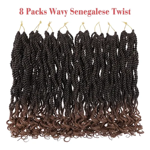 Miniatura 4 de Leeven Cabello de Ganchillo Rizado Senegalés de 12 Pulgadas, 8 Paquetes Trenzas de Ganchillo Cortas Ombre Marrón, Trenzas Havana Pequeñas #T30