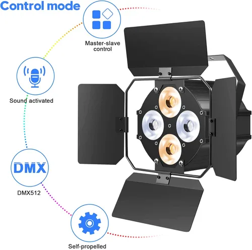 Miniatura 5 de Luces de escenario con puertas de granero, luces LED par con focos COB blancos cálidos y fríos, luz de par profesional con activación por sonido
