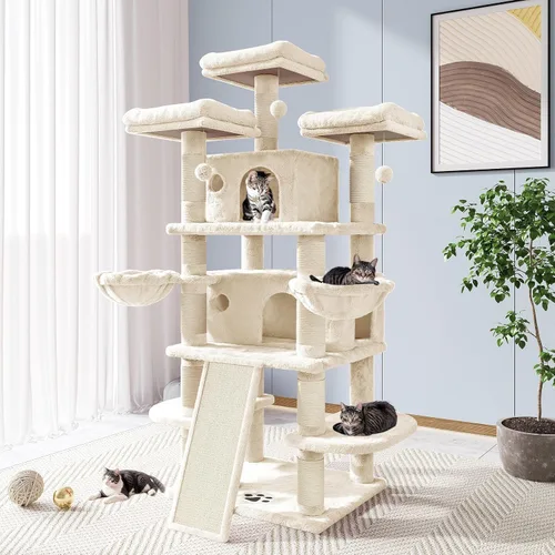 Miniatura 12 de Allewie Árbol de gato de 68 pulgadas/casa y torres para felinos grandes/poste rascador/árbol de escalada grande de varios niveles