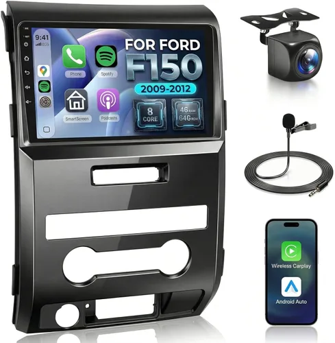 Radio de coche estéreo 8 CORE 4G+64G para Ford F150 2009-2012 con CarPlay Android Auto, 9 pulgadas 1280 * 720P IPS unidad principal de pantalla