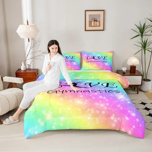 Miniatura 38 de Manfei - Juego de edredón para amantes de la gimnasia y la danza, tamaño individual, juego de ropa de cama romántica con diseño de cielo estrellado
