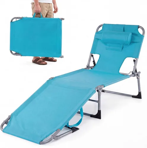 Miniatura 10 de Goplus Silla bronceadora, silla de playa plegable con agujero para cara y brazo, posición ajustable, almohada extraíble, bolsillo lateral, silla