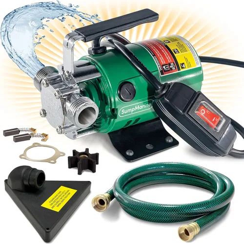 Miniatura 8 de SumpMarine Bomba de transferencia de agua, 115 V, 330 galones por hora, bomba eléctrica portátil con kit de manguera de 6 pies, elimina el agua
