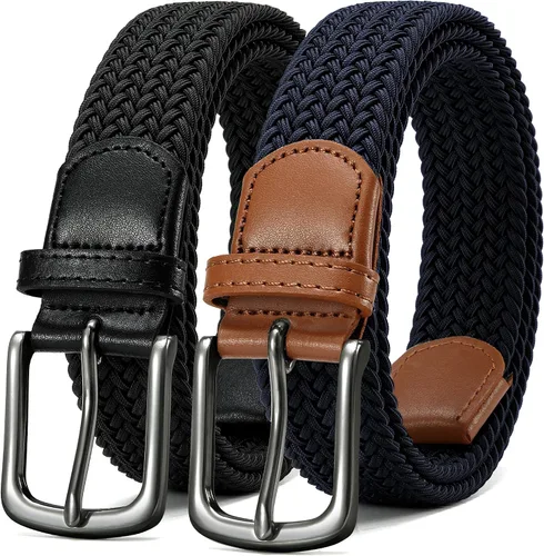 Miniatura 13 de CHAOREN Cinturón elástico para hombre, paquete de 2 - Cinturones trenzados de 1 3/8" para golf para hombres - Elástico casual para pantalones y jeans