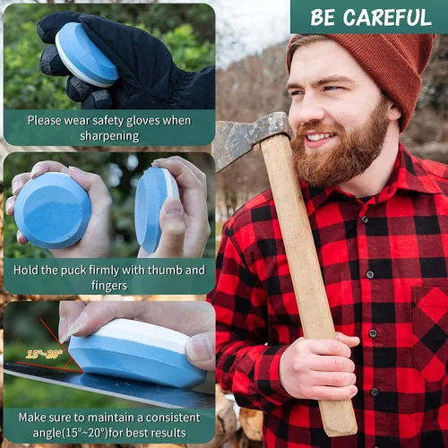 Miniatura 4 de Afilador de 4 hachas con funda, afilador de hacha multiusos con doble grano, disco de piedra de doble grano, disco de piedra para afilar hacha
