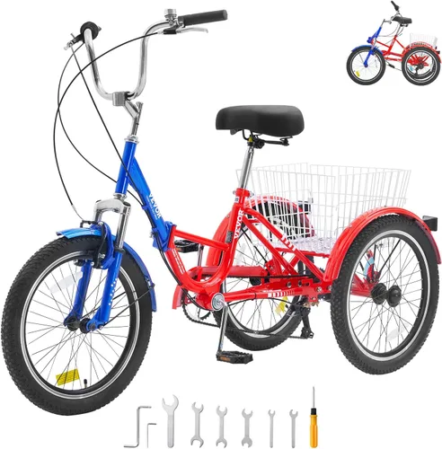 Miniatura 10 de VEVOR - Triciclo plegable para adultos, triciclos plegables para adultos, bicicleta de crucero de 3 ruedas con cesta grande y asiento ajustable
