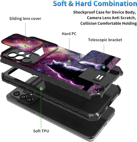 Miniatura 964 de Funda para Samsung Galaxy S22 Ultra 5G, Galaxy S22 Ultra con cubierta de cámara deslizante, funda resistente de doble capa con función atril Black