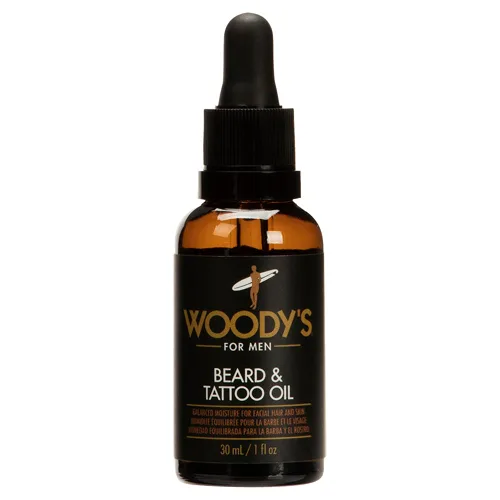 Woody's Aceite de tatuaje y barba para hombres, aceite de barba para hombre, hidratante hidratante facial para cabello y piel, mejora el crecimiento