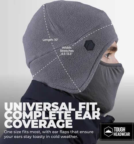 Miniatura 12 de Tough Headwear Skull Cap with Mask Men, Winter Running Gear, Motorcycle Winter Gear, Helmet Liners, Ski Hat, Thermal Beanie