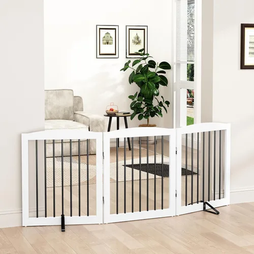 Miniatura 15 de PUPETPO Puerta independiente para mascotas para perros, puerta plegable de madera para perros para casa, puerta interior para perros para puertas