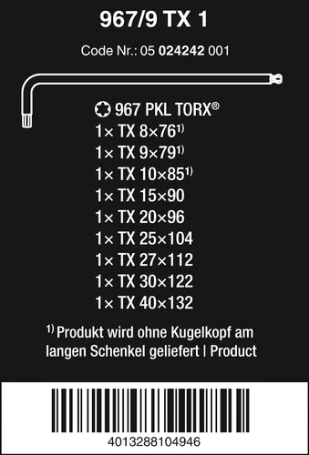 Miniatura 2 de WERA 05024242001 967/9 TX 1 L-Key Set, BlackLaser, 9 Pieces