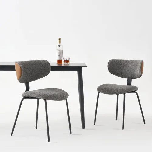Miniatura 3 de GrandNoor Modern Boucle - Juego de 2 sillas de comedor de piel sintética, respaldo curvado, sillas de comedor tapizadas con patas de metal