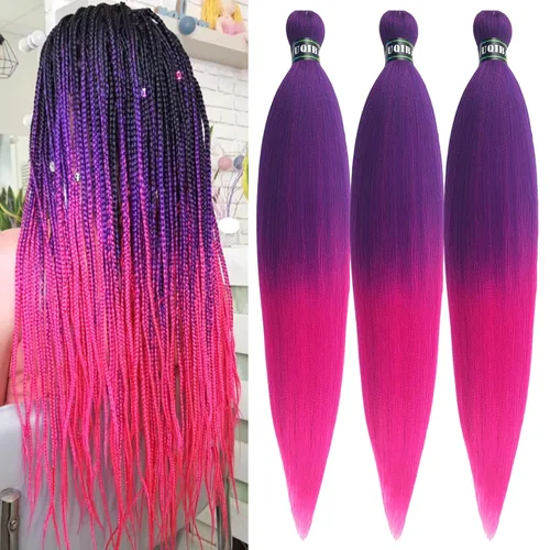 Miniatura 27 de Cabello trenzado verde azulado preestirado, hipoalergénico, sintético, color azul aguamarina, para trenzas y giros, extensiones de cabello largo