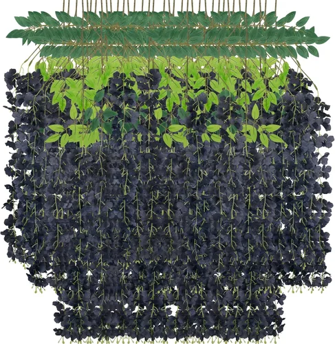 Miniatura 15 de Paquete de 12 flores colgantes de glicina artificial, guirnalda de flores de glicina falsas, enredaderas de seda, decoración de ratán para el hogar