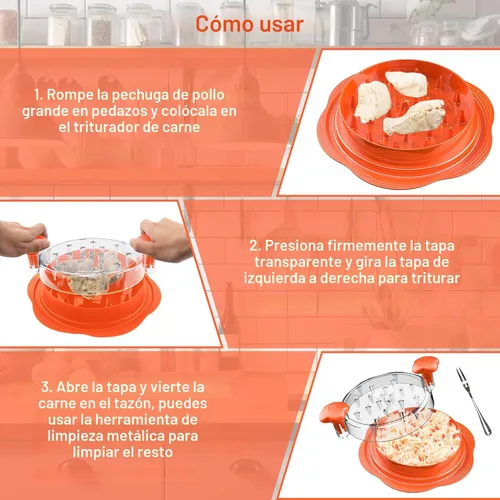 Miniatura 7 de SURETIVIAN Desmenuzadora de Pollo Desmenuzadora Grande de Pechuga de Pollo Herramienta Giratoria con Cepillo y Tenedor, Máquina Desmenuzadora