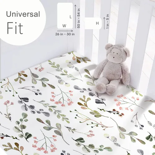 Miniatura 3 de GRSSDER Juego de 2 sábanas ajustadas de punto de jersey elástico ultra suave, paquete portátil y mini sábanas para niñas, elegante acuarela rosa
