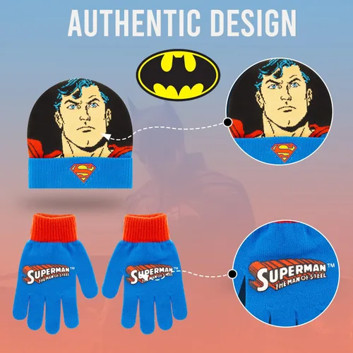 Miniatura 5 de DC Comics Sombrero de invierno para niños pequeños, conjunto de sombrero y guantes de Batman para niños, sombrero de invierno para niños con guantes
