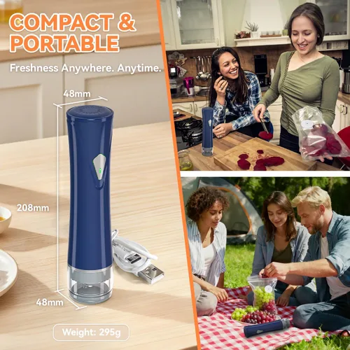 Miniatura 8 de GPUTEK Sellador al vacío compacto 3 en 1 para alimentos con bolsas y kit de tarro de masón, ahorra 5 veces más fresco durante más tiempo, 15 bolsas