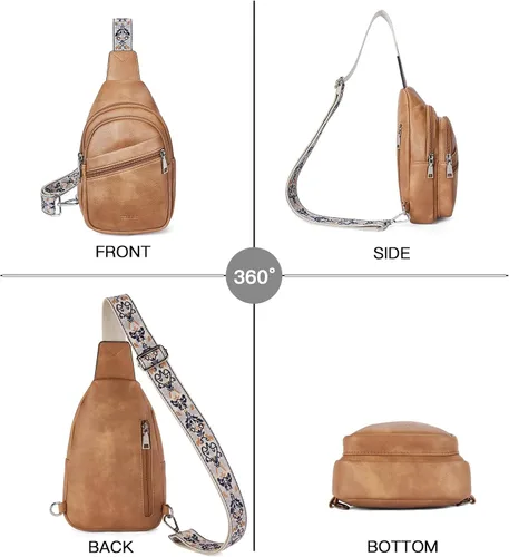 Miniatura 14 de Telena Bolso bandolera para mujer, bolso cruzado para mujer, cangurera de cuero vegano con correa ajustable