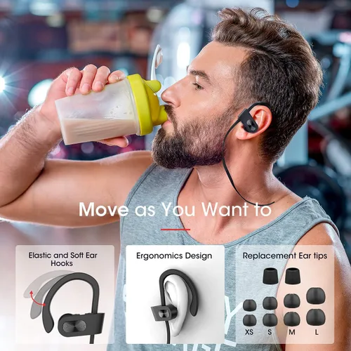 Miniatura 7 de Redzoo Auriculares Bluetooth V5.0, auriculares para correr con 16 horas de reproducción, Bass + HD estéreo inalámbrico auriculares deportivos Negro