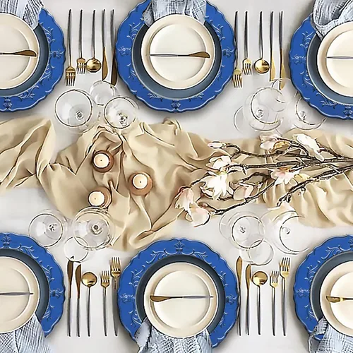 Miniatura 7 de Spsyrine Plato de carga azul real antiguo, cargadores de plástico en relieve de 13 pulgadas para cena, juego de 6 elegantes decoraciones para bodas