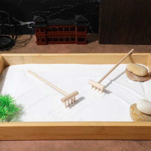 Miniatura 9 de YARNOW Juego de 20 mini rastrillos de jardín Zen, herramientas de arena de mesa de bambú para meditación de escritorio, pequeños accesorios