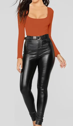 Miniatura 156 de MANGDIUP Body esencial para mujer, cuello redondo, manga larga, ajustado, elástico, de algodón y elastano