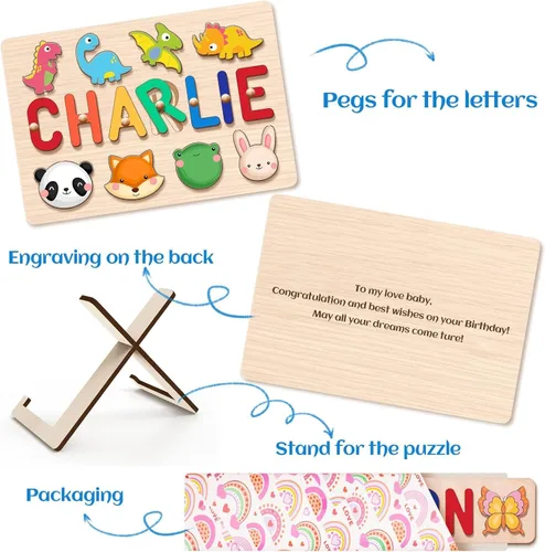 Miniatura 4 de Rompecabezas de madera con nombre personalizado para niños, regalos de primer cumpleaños, rompecabezas de nombre personalizado para niños de 1 año