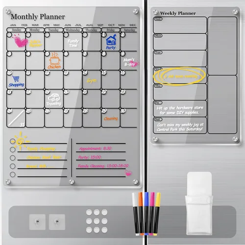 Miniatura 11 de Calendario magnético para refrigerador, calendario acrílico grueso para refrigerador con imanes fuertes, pizarra blanca transparente de borrado