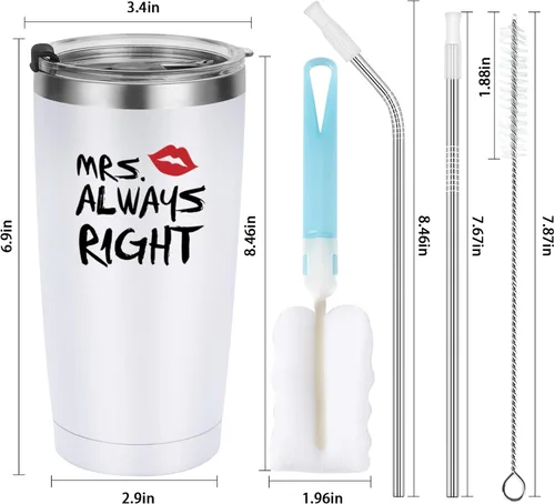 Miniatura 6 de Mr. Right Mrs. Always Right - Juego de vasos de viaje, regalos de compromiso de boda para marido, esposa, parejas recién casadas, novia, novio