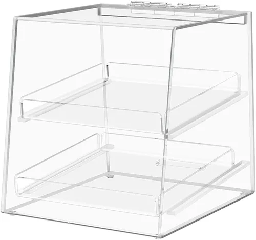 Marketing Holders Cubo de exhibición de pastelería con puerta de 10.25 x 11.5 x 11 pulgadas para productos horneados con 2 bandejas extraíbles,
