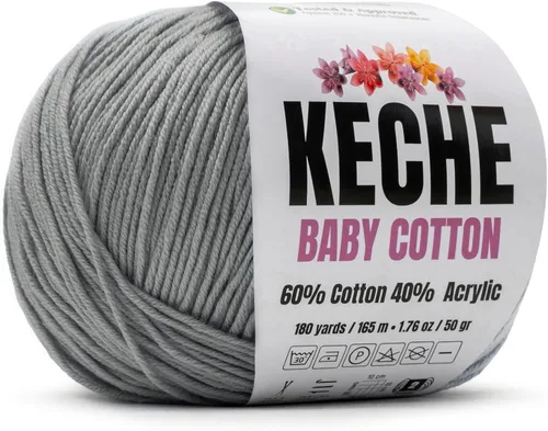Miniatura 124 de Keche Hilo de algodón, 60% algodón, 40% hilo acrílico, hilo de algodón suave para crochet y tejer, hilo amigurumi, 1 madeja/bola, 1.76 onzas (50g)