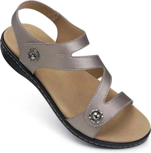 Miniatura 11 de TEMOFON Sandalias para mujer de verano elegante: puntera abierta, cómodas para caminar, sandalias planas con soporte para el arco, tallas 5-11