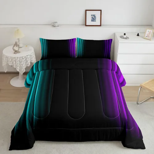 Miniatura 23 de Feelyou Juego de edredón geométrico degradado para adolescentes, tamaño individual, para niños y mujeres, azul, rojo y negro, juego de ropa de cama