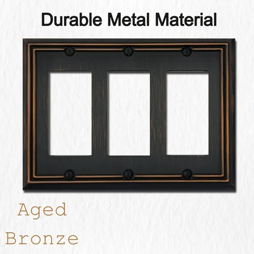 Miniatura 3 de OKAWYC Cubierta de Interruptor de Luz Decorativa Triple Adler Placa de Pared de Metal, Paquete de 2 Bronce Envejecido 3 Gang Triple Rocker