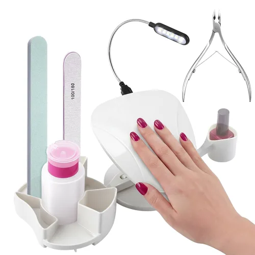 Miniatura 9 de Enhon Suministros de manicura, soporte de uñas, soporte de manos para uñas con múltiples ángulos y bandejas de pulido, juego de manicura de 3 piezas