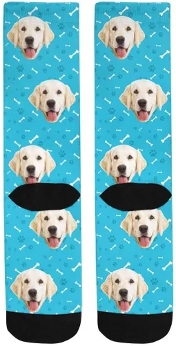 Miniatura 6 de Calcetines personalizados con foto de la mascota, huellas de pisadas de gato y perro, patas, huesos, calcetines largos con imagen para hombres