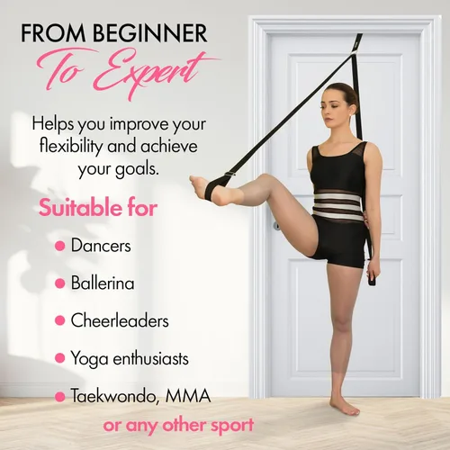 Miniatura 4 de Soga de estiramiento con anclaje de puerta - Equipo de estiramiento para mejorar la flexibilidad de las piernas - Entrenador de rajadas para el Negro