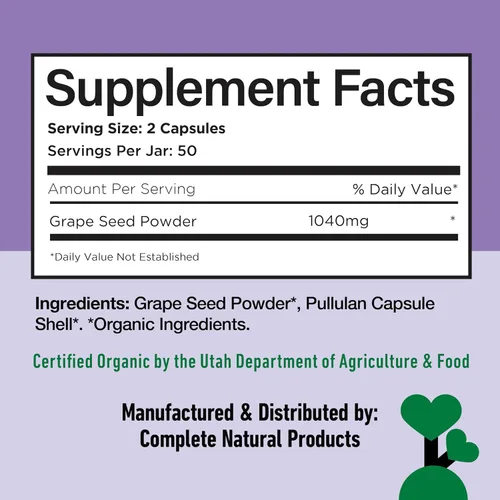 Miniatura 6 de Cápsulas orgánicas de semillas de uva – 520 mg, 100 unidades – polifenoles y antioxidantes OPC