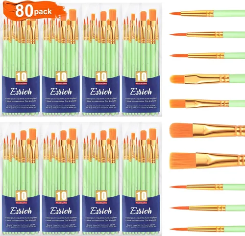 Miniatura 18 de ESRICH Juego de 2 pinceles de pintura, 2 paquetes de 20 piezas, juego de pinceles de pintura acrílica, pinceles de nailon acrílico para acuarela