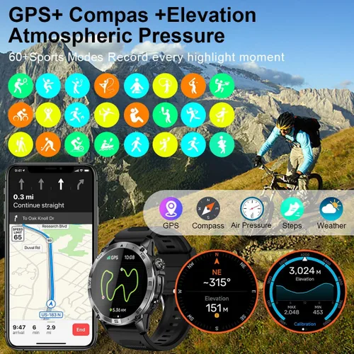 Miniatura 3 de Reloj inteligente para hombres y mujeres, rastreador de actividad física con GPS y brújula, pantalla AMOLED de 1.43 pulgadas, relojes de fitness