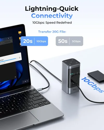 Miniatura 8 de RayCue Estación de acoplamiento USB C, pantalla triple 15 en 1 con 5 botones de acceso directo, pantalla inteligente, DP y HDMI, 10G USB A/C